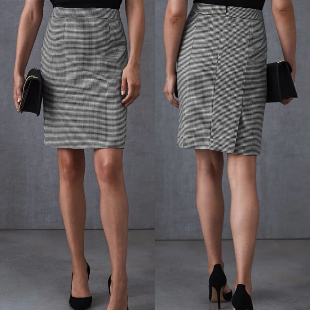 Reiss Black and White Houndstooth Pencil Skirt